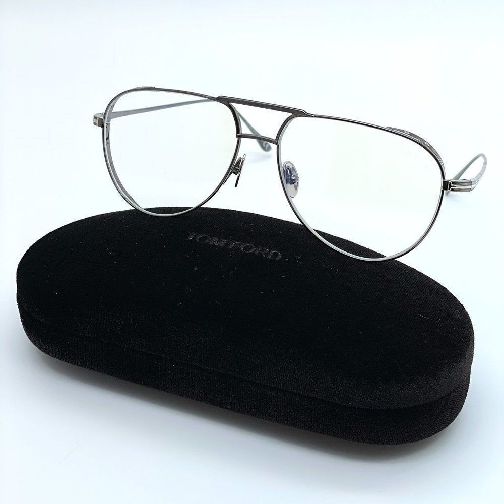 NEW Tom Ford TF5658 008 Shiny Gunmetal Aviator Unisex Eyeglasses - Picture 1 of 13